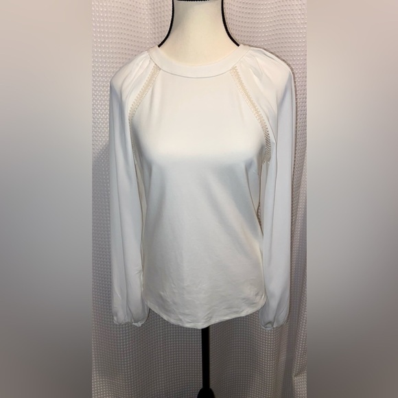 Women’s RW&CO long wide sleeves‎ stretchy white blouse lace accents size small - Picture 1 of 10